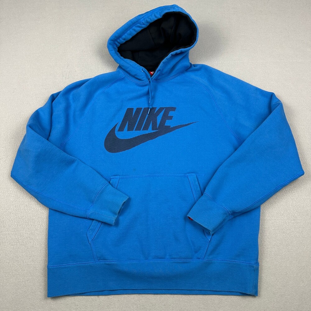 Nike Hoodie Men Extra Large Blue Solid Club Fleece Pullover Sweatshirt XL *